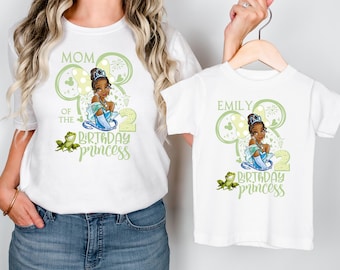 Verjaardagsshirt met prinses Tiana-motief, gepersonaliseerd Disney-familieshirt voor een verjaardag, Disney Tiana Kikker-shirt, groepsshirt voor een prinsessenverjaardagsfeestje