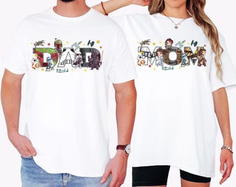 Star Wars Mom & Dad Shirts, Galaxy's Edge Paar T-Shirt, Darth Vader Mandalorian Shirt, Disney Familie Mama Dada Passende T-Shirts