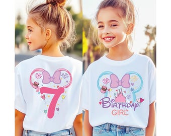 Camiseta personalizada de Minnie para cumpleaños de niña, camiseta de regalo para fiesta de cumpleaños de Disney, camiseta de viaje de cumpleaños a Disneyland, camiseta de cumpleaños del castillo de Disney