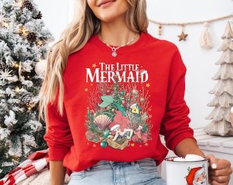 The Little Mermaid Christmas Sweater, Disney Princess Ariel Christmas Shirt, Watercolor Disney Princess T-Shirt, Girls Trip Christmas Shirt