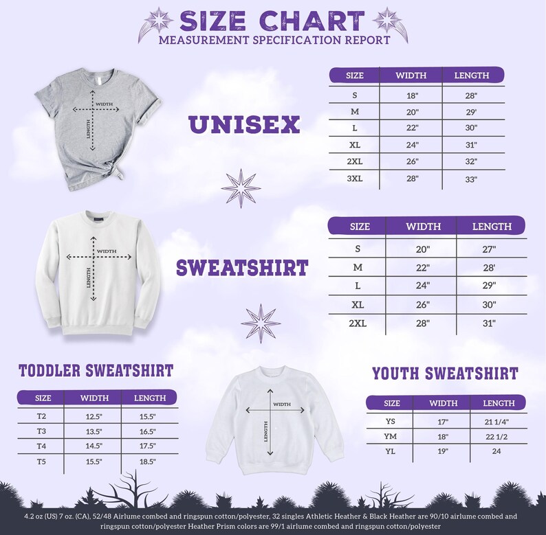 the size chart for a sweatshirt