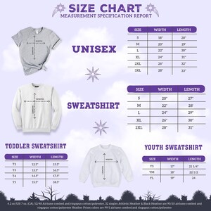 the size chart for a sweatshirt