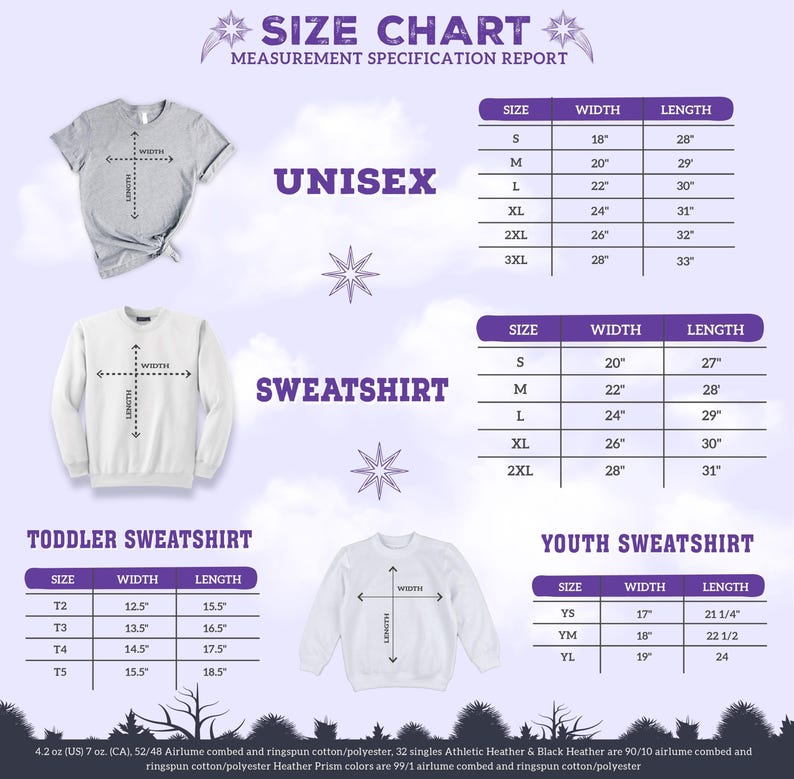 the size chart for a sweatshirt