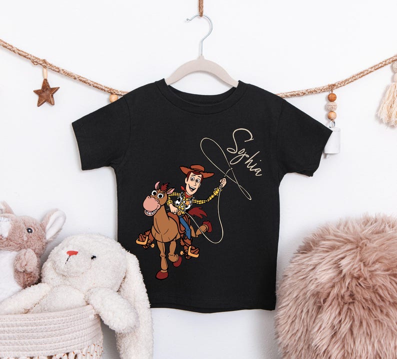 Personalized Woody Shirt, Custom Name Toy Story T-Shirt, Woody and Bullseye Kids Shirt, Disney Pixar Toy Story Boys Girls Tee, WDW Trip Tees