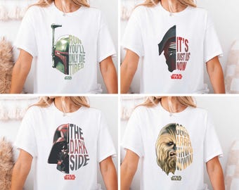 Camisetas de personagens de Star Wars, camisetas retrô de Galaxy's Edge, camiseta do Darth Vader do Lado Sombrio, camiseta do Boba Fett, camiseta do Kylo Ren, camiseta do R2-D2