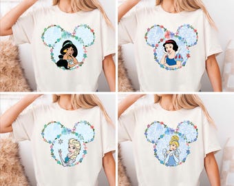 Disney alle Prinzessin Blumen Micky Kopf Shirt, Prinzessin Squad Shirt, Disneyworld Mädchen Wochenende passende T-Shirt, Disneyland Familien Reise T-Shirt