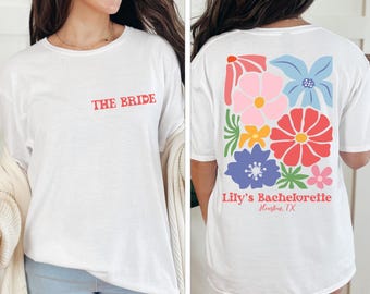 Camisa de despedida de solteira com flores silvestres, camisa de dama de honra com flores personalizadas, camisa de festa no jardim de flores, camisa de futura noiva, camisa de futura noiva