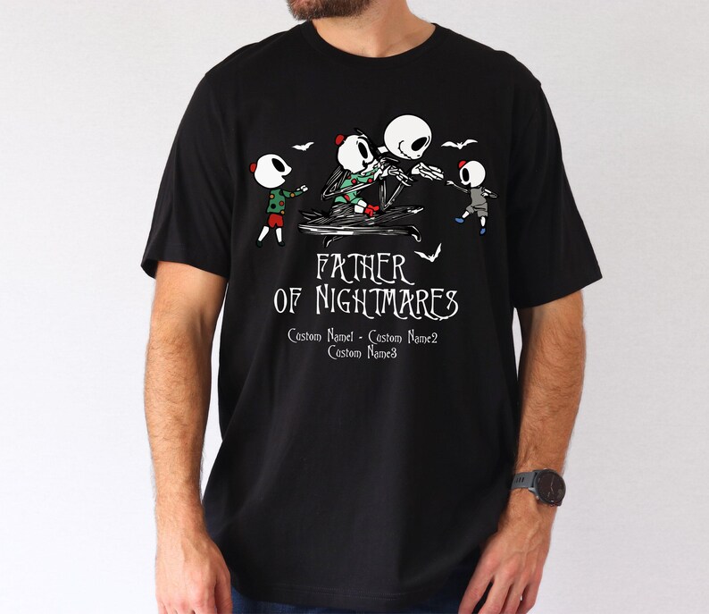 Custom Father Of Nightmares Shirt, Jack Skellington Girl And Boy Father T-shirt, Father's Day Gift Shirt, Personalized Family Matching Tee