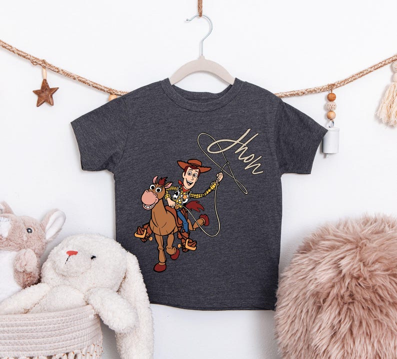Personalized Woody Shirt, Custom Name Toy Story T-Shirt, Woody and Bullseye Kids Shirt, Disney Pixar Toy Story Boys Girls Tee, WDW Trip Tees
