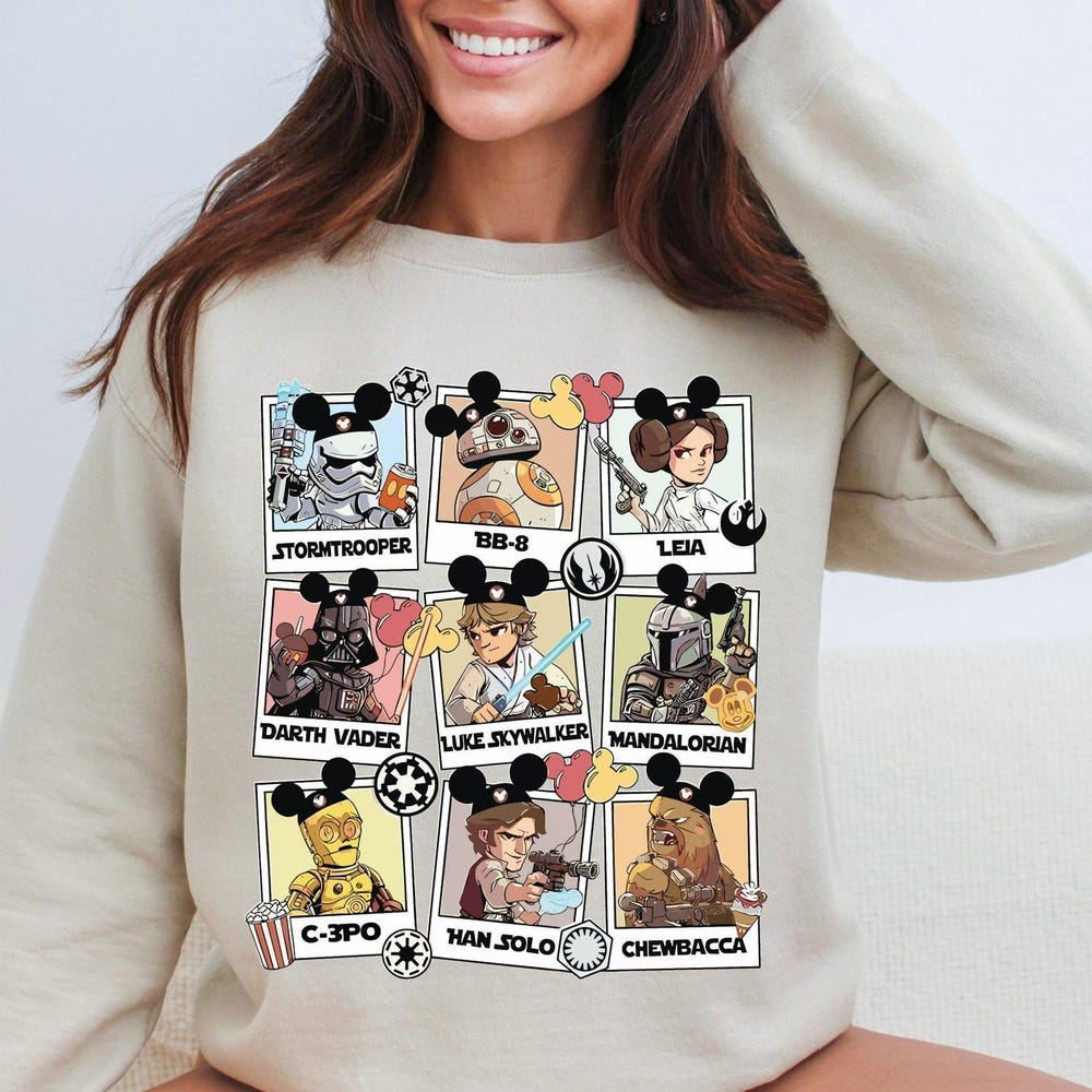 Retro Star Wars All Characters Sweatshirt, Disney Stormtrooper Hoodie, Leila Sweatshirt, Darth Vader Sweater, Galaxy'S Edge Sweatshirts