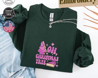 Åh, julgranströja, julluvtröja, matchande julklapp till familjen, julgran, rolig tröja, broderad present, luvtröjor