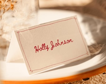 Handwritten Wedding Place Cards Custom Table Name Cards Whimsical Vintage Design Printable Unique Folded Place Cards Editable Canva Template