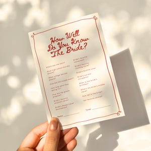 Wie gut kennen Sie die Braut, die die Braut am besten kennt Brautparty Spielvorlage Vintage Bearbeitbare Canva Vorlage Bachelorette Aktivität