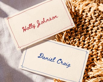 Wedding Place Cards Editable Hand-Drawn Whimsical Vintage Table Name Cards Handwritten Custom Folded Place Cards Printable Design Template