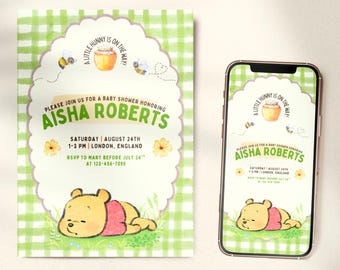 Winnie the Pooh Baby Shower Invitation Pooh Bear Invite Little Hunny Evite Honey Bee Baby e-invitation Boy Pooh Theme Party Invitation