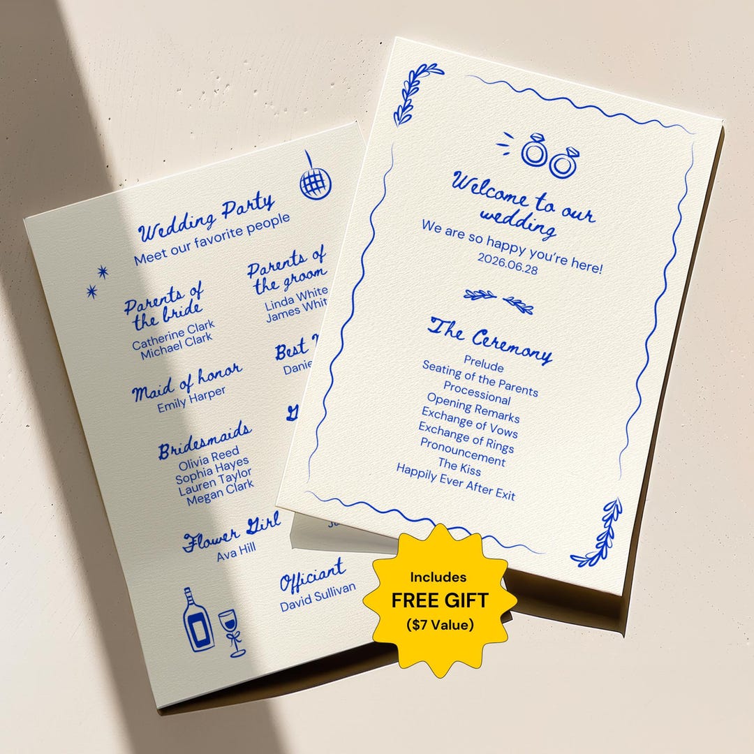 Hand-drawn Wedding Program Template Whimsical Boho Ceremony Card ...