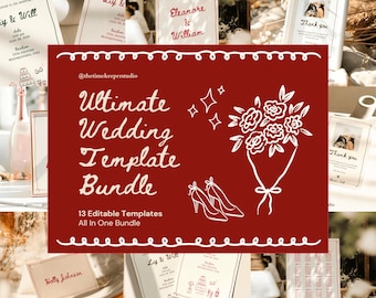 Complete Wedding Bundle Templates Hand-Drawn Wedding Signage Whimsical Invitations Set Unique Editable Stationery for Modern Weddings Canva