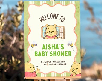 Winnie the pooh baby shower welcome sign little honey shower 100 acre wood decor teddy bear party entrance board editable storybook theme