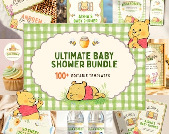 Baby shower bundle winnie the pooh and friends decor 100 acre wood party signs pooh bear invitation eeyore diaper raffle babyshower games