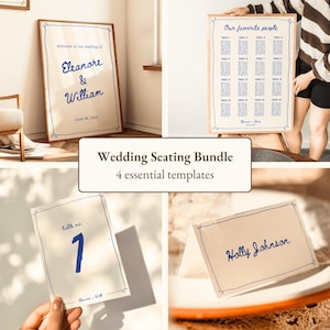 Elegantes Hochzeits-Bundle-Vorlage Bearbeitbares Handgezeichnetes Willkommensschild Sitzplan Tischnummern Tischkarten Benutzerdefiniertes wunderliches Hochzeitsschild Canva