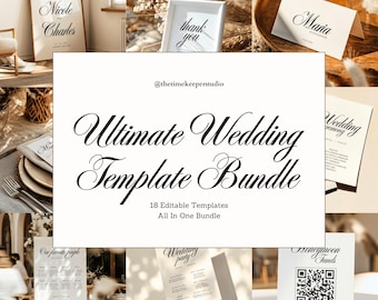 Old Money Wedding Template Bundle, Black & White Script Wedding Signs, Classic Editable Wedding Day Signage, Reception Ceremony Decor Canva