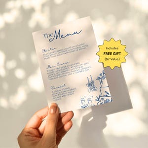Wedding Menu Template Hand-Drawn Modern Vintage Editable Food Menu Unique Wedding Signage Printable Canva Design Minimal Wedding Decor