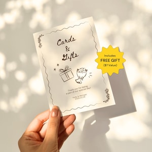 Cards and Gifts Sign for Wedding Table Editable Wedding Signage Template Cute Hand-Drawn Whimsical Wedding Decor Printable Cute Canva Design