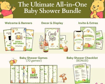 Winnie the pooh baby shower bundle babyshower game pooh bear party display sign decoration eeyore diaper raffle 100 acre wood invitation diy