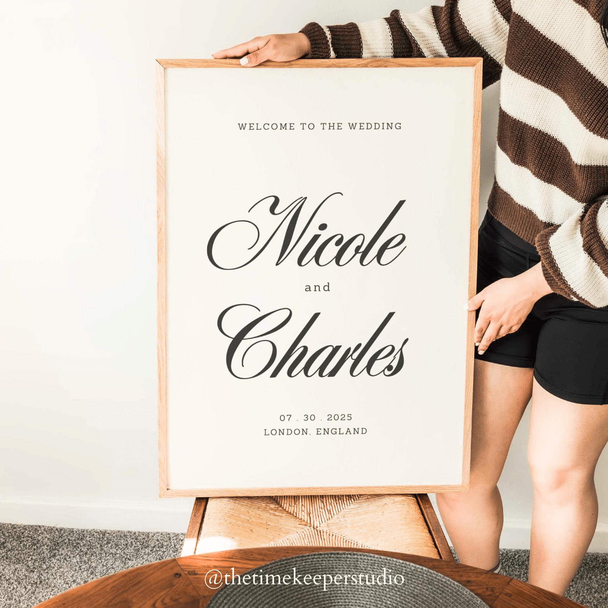 Minimalistic Wedding Welcome Sign, Old Money Wedding Signage, Black and ...