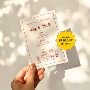 Modelo de convite de casamento desenhado à mão, design vintage personalizável, cartão Canva editável, convite de casamento caprichoso, download digital fofo