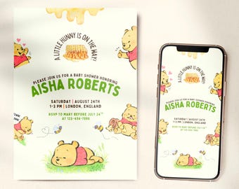 Winnie the Pooh Baby Shower Invitation Little Hunny Shower e-Invite Honey Bee Party Card Gender Neutral Baby Shower Invite Teddy Bear Evite