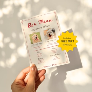 Dog Signature Drink Sign Pet Bar Menu Unique Fun Handwritten Wedding Signature Cocktail Sign Editable Template with Pet Photos Bar Menu
