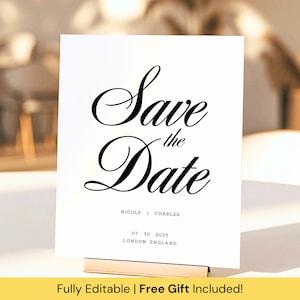 Réservez votre modèle de carte de date, signalisation de mariage élégante, carte d'invitation de mariage moderne, faire-part de réservation minimaliste imprimable
