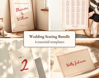 Wedding Bundle Template Editable Vintage Hand-Drawn Welcome Sign Seating Chart Table Numbers Place Cards Custom Whimsical Wedding Sign Canva