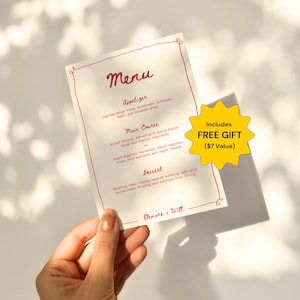 Modèle de Menu de mariage Menu du dîner personnalisé modifiable dessiné à la main Carte de menu de mariage fantaisiste Script vintage Menu de réception unique Canva