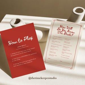 Enhance your bridal shower with the ‘How Well Do You Know the Bride’ game. This fun, interactive trivia template is editable in Canva and features a vintage, hand-drawn design paired with a minimalist aesthetic. Ideal for wedding showers and bachelorette parties, guests will enjoy answering personalized questions about the bride. The digital download includes an answer key and clear instructions, making setup simple and your event unforgettable