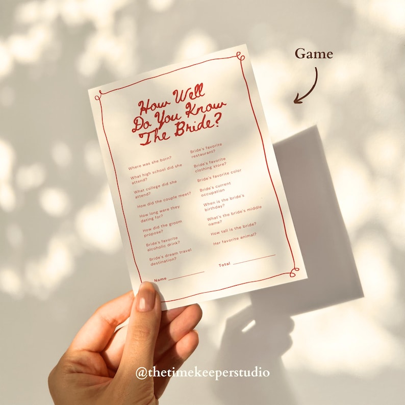 How Well Do You Know the Bride game is a fun, interactive bridal shower activity that challenges guests with trivia about the bride. This printable, editable Canva template boasts a vintage hand-drawn aesthetic combined with a minimalist design, making it ideal for wedding showers and bachelorette parties. Customize questions, fonts, and colors to match your theme. Includes a complete answer key and clear setup instructions.