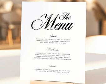 Minimalistic Wedding Menu Sign Template, Elegant Menu Card, Classy Reception Menu Canva, Customizable Meal Design, Formal Dinner Sign