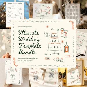 Wedding Templates Bundle Complete Hand-Drawn Wedding Signage Whimsical Invitations Set Unique Editable Stationery for Modern Weddings Canva