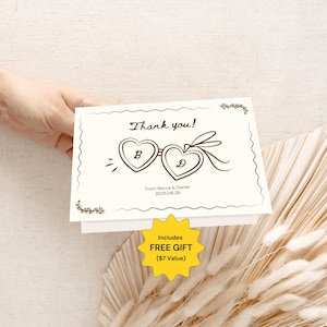 Hochzeit Dankeskarte Vorlage Handgezeichnete Illustrationen Handgeschriebene Minimal Skurrile Hochzeit Note Flache Gefaltete Bearbeitbare druckbare Karte