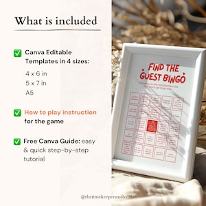 This editable Canva printable bridal shower bingo game features playful prompts and a how-to-play guide, encouraging guests to interact and explore. With a bright red and white theme, it suits modern or classic bridal showers, wedding showers, and bachelorette parties. Guests compete to fill their card, creating fun, laughter, and meaningful connections among friends and family.