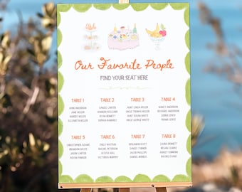 Unique Wedding Seating Chart, Illustrated Table Sign Template Editable Canva, Hand Drawn Reception Poster, Colourful  Wedding Day Signage