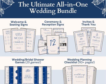 ULTIMATE wedding bundle template, wedding planner checklist, complete wedding day signages, bridal shower games, ceremony stationery signs