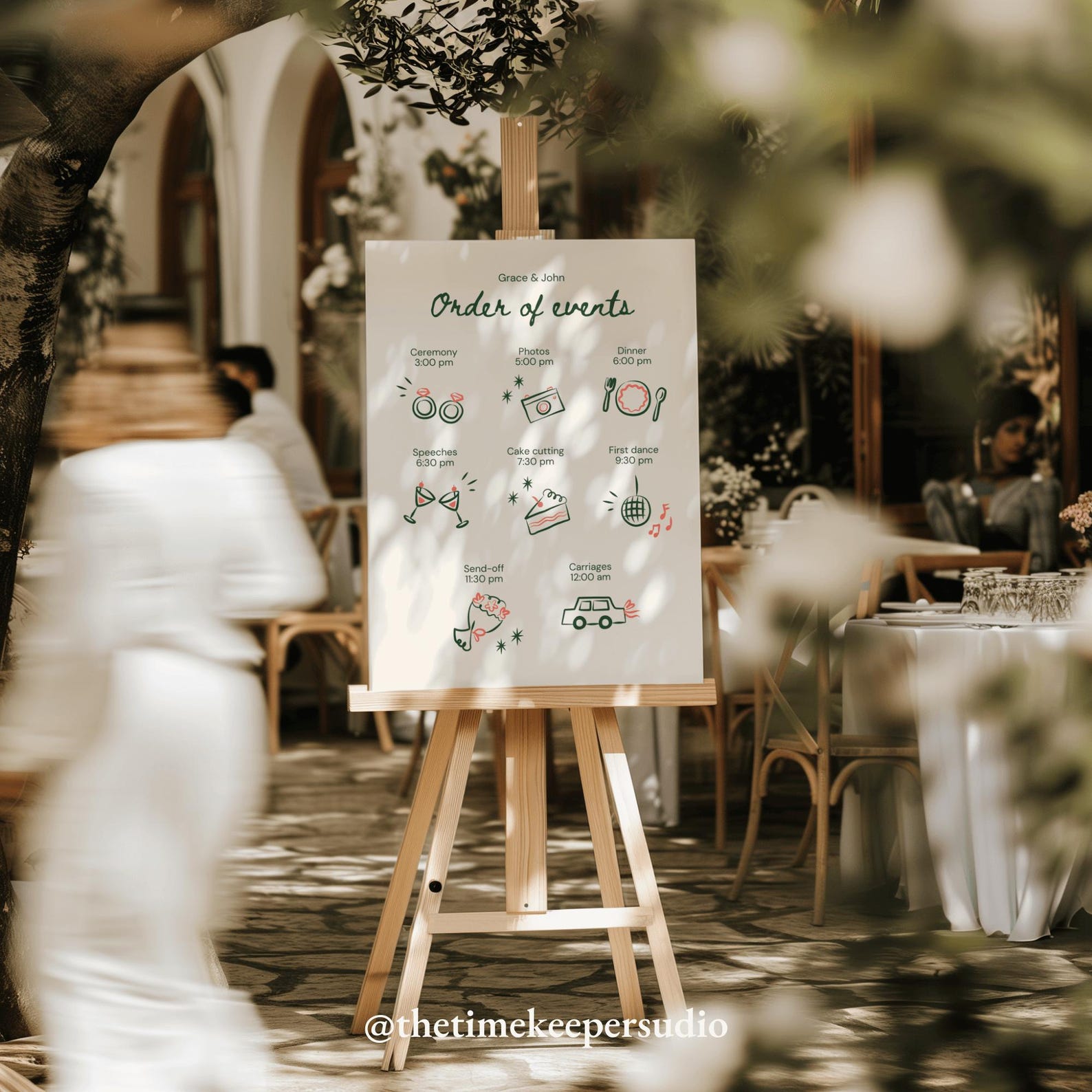 Unique Wedding Order of Events Template Handdrawn Illustrated Timeline