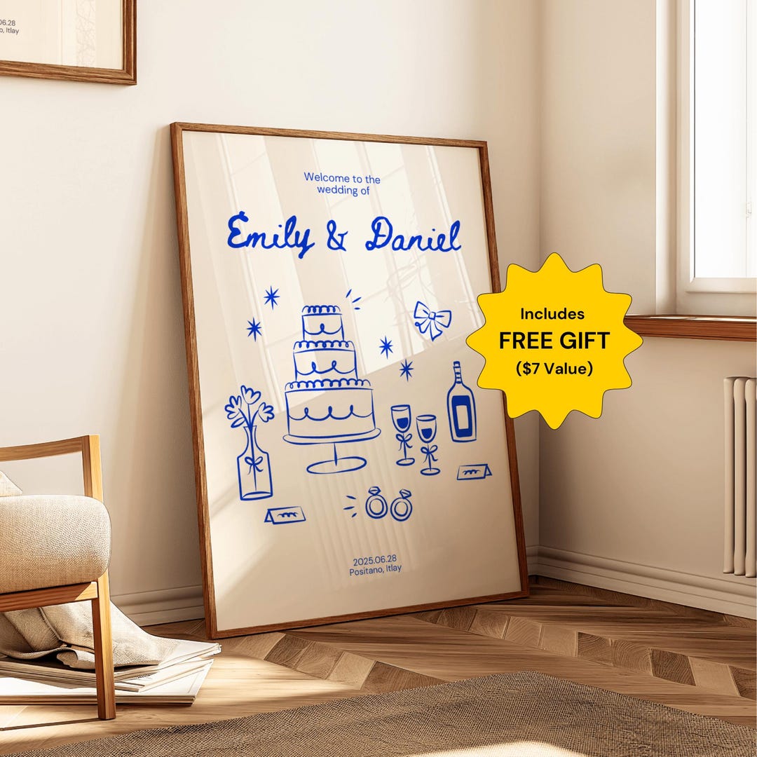 Modern Wedding Welcome Sign Template Hand-drawn Illustrated Wedding ...