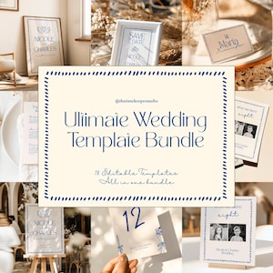 Elegante Hochzeits-Bundle Vorlagen Handgezeichnete Hochzeit Beschilderung Modernes Vintage Set Einzigartige Hochzeitspapeterie Moderne Hochzeiten Canva Template