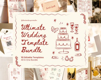 Ultimate Wedding Bundle Templates Hand-Drawn Wedding Signage Whimsical Invitations Set Unique Editable Stationery for Modern Weddings Canva