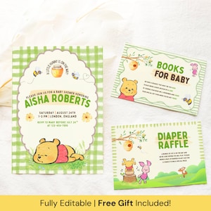 Winnie de Pooh babyshower uitnodiging pooh beer uitnodigen honderd hectare hout luier loterij kaart boeken voor baby insert teddybeer feestuitnodiging