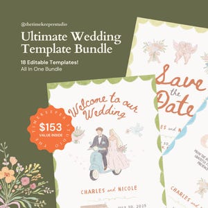 Whimsical Wedding Bundle Template, All In One Signage Bundle, Cute Wedding Invitation Kit, Fun Hand-Drawn Stationery, Wedding Sign Templates
