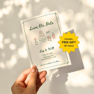 Skurril Save the Date Kartenvorlage handgeschriebene Hochzeitsmitteilung Printable Retro handgezeichnete Hochzeitseinladung bearbeitbares Design Canva